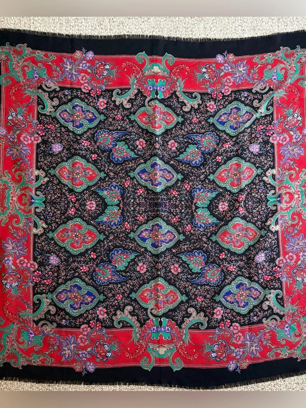 Specialty House 20th Century Vibrant Paisley & Floral Scarf - Made in Italy 35”